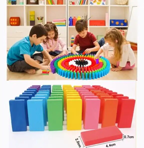 Domino En Bois Coloré – 200 Pièces – Jeu Éducatif De Logique Et D’apprentissage Pour Enfants thumbnail 3