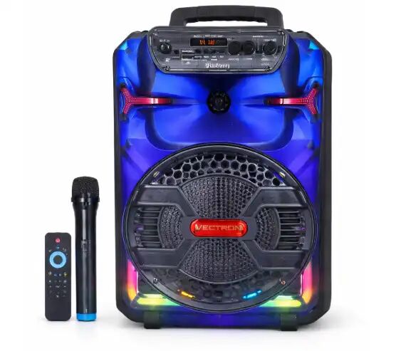 Vectron Melody 820 – Haut-parleur Bluetooth Portable 8” Avec Micro, Télécommande Et Led Karaoké