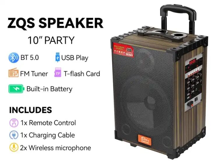 Haut-parleur Extérieur Haute Puissance Jqs910s – 2 Microphones Bluetooth Karaoké Pour Fête Et Danse thumbnail 3