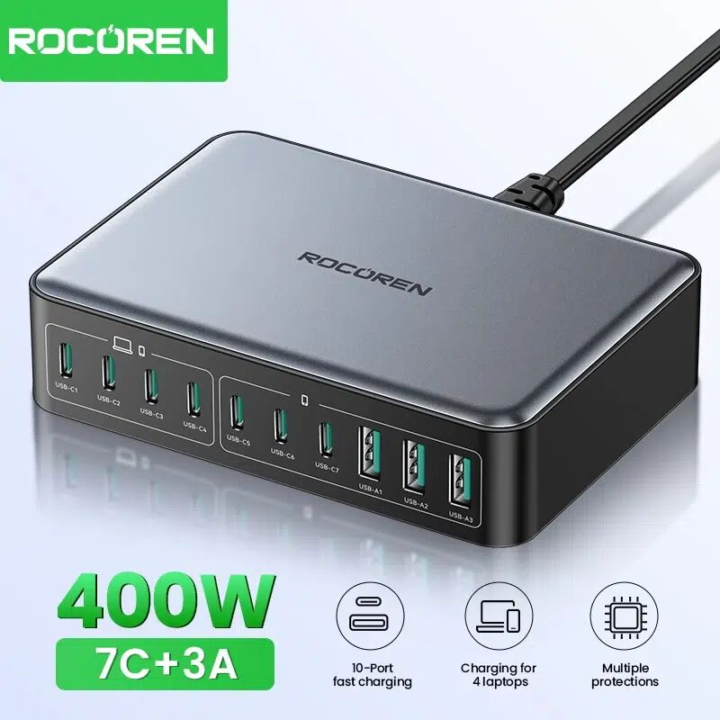 Rocoren Chargeur Rapide 400w – Station D’alimentation Usb-c Gan Portable