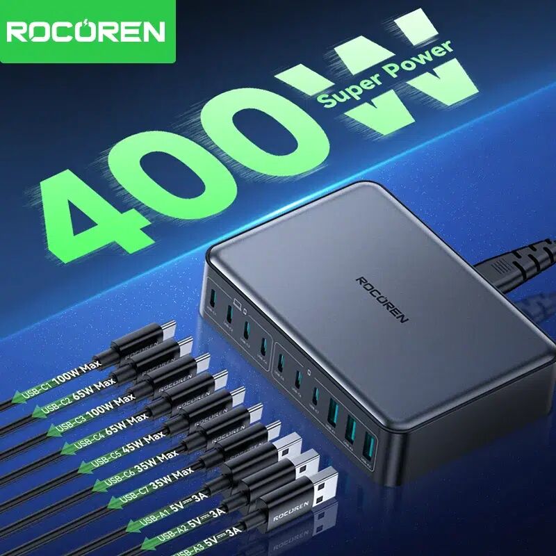 Rocoren Chargeur Rapide 400w – Station D’alimentation Usb-c Gan Portable