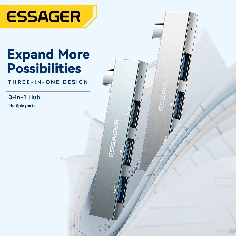 Essager Airies 3-en-1 Usb Type-c – Charge Haute Vitesse Et Multifonction Portable