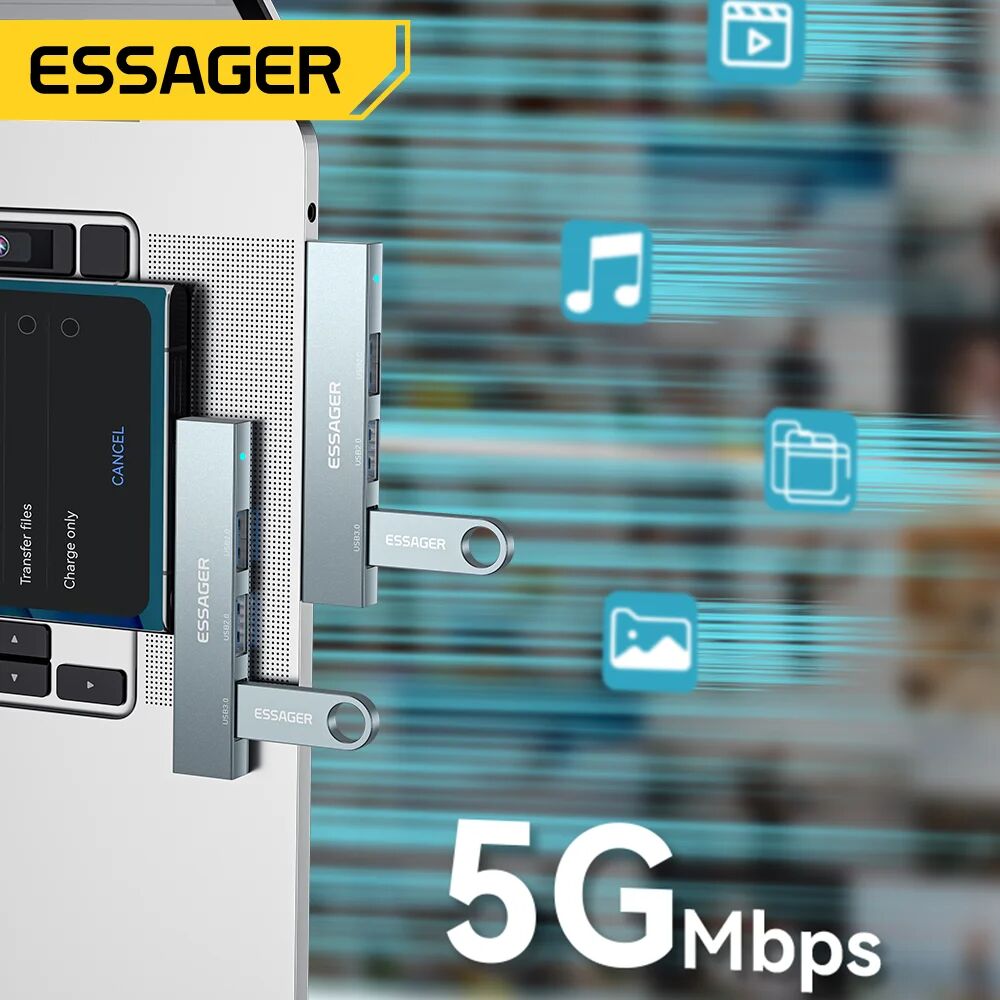 Essager Airies 3-en-1 Usb Type-c – Charge Haute Vitesse Et Multifonction Portable