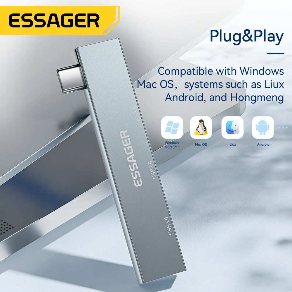 Essager Airies 3-en-1 Usb Type-c – Charge Haute Vitesse Et Multifonction Portable thumbnail 3