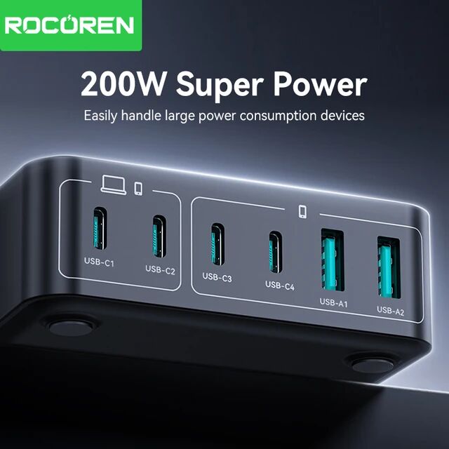 Rocoren Chargeur Rapide 200w - Charge Ultra Puissante & Sécurisée