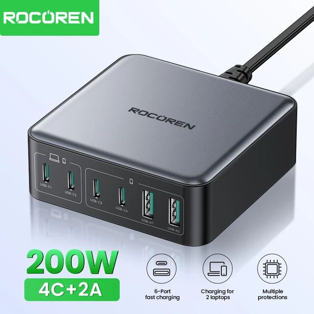 Rocoren Chargeur Rapide 200w - Charge Ultra Puissante & Sécurisée