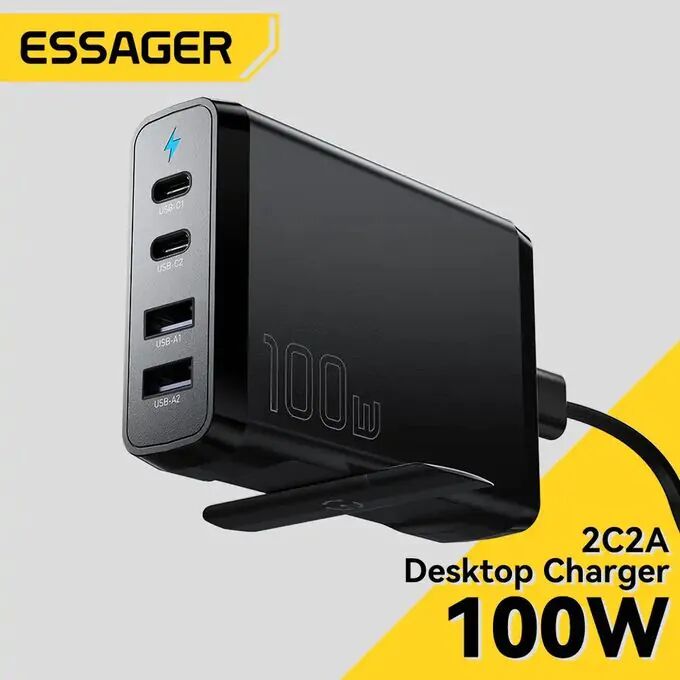 Essager Chargeur Gan De Bureau 100w, Charge Rapide 4 En 1