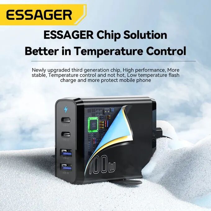 Essager Chargeur Gan De Bureau 100w, Charge Rapide 4 En 1