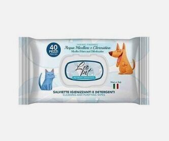 Lingettes Leopet Humides Pour Chiens Et Chats Eau Micellaire Et Chlorhexidine 40 Pcs.