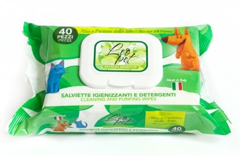 Lingettes Leopet Humides Pour Chiens Et Chats Aloe Et Protéines De La Soie 40 Pcs.