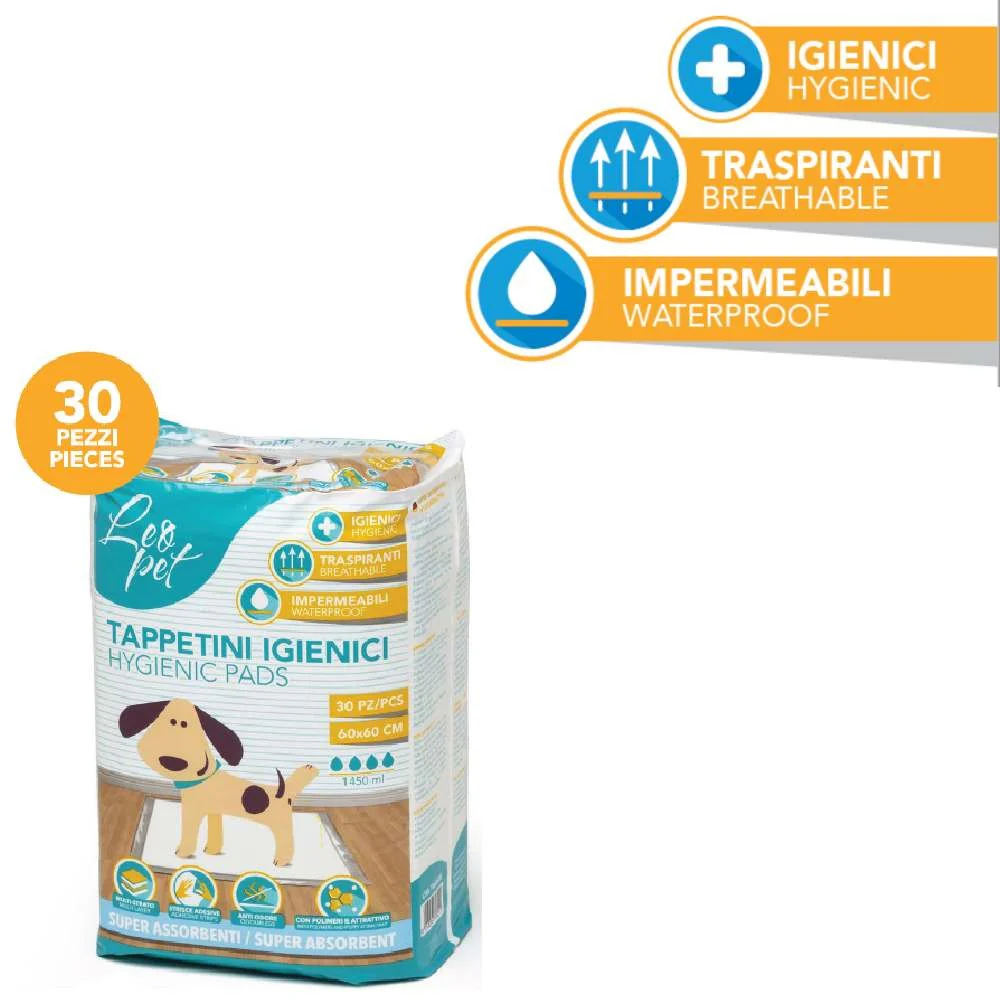 Tapis Super Absorbant Multi-usages Avec Bande Adhésive 60 X 60 Cm - Leopet 30 Pcs