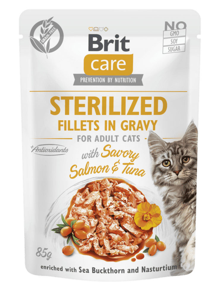 Aliment Humide Chat Sterilized Fillets In Gravy With Savory Salmon &tuna 85 G