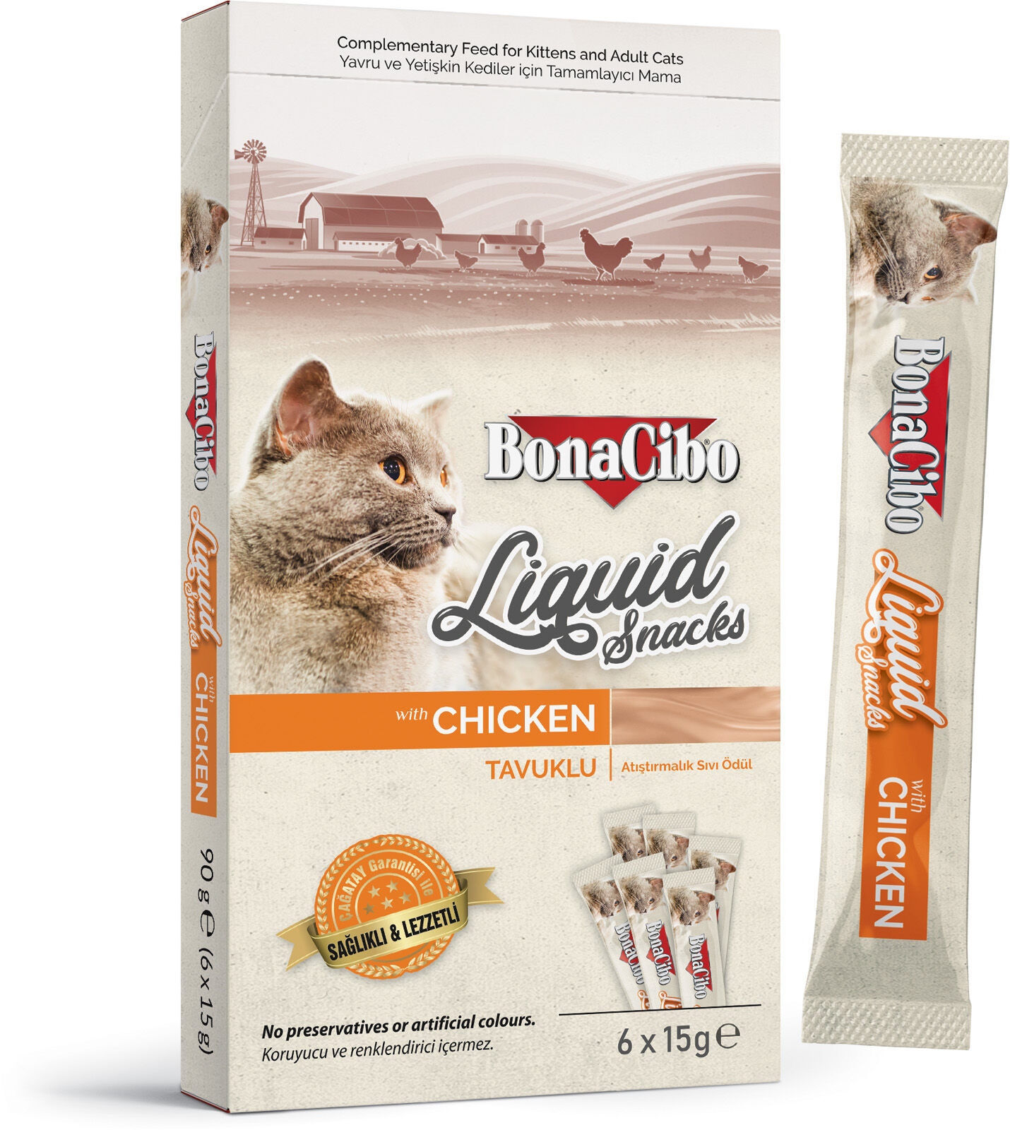 Snack Liquide Premium Pour Chatons Et Chats Adultes Au Poulet 6x15g