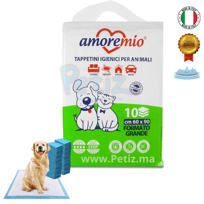 Amore Mio | Tapis Hygiéniques Jetable Pour Chiens, Chats, Super Absorbants, Traverses 60x90cm Apprentissage De La Propreté Des Chiots En Phase De Toilettage thumbnail 4