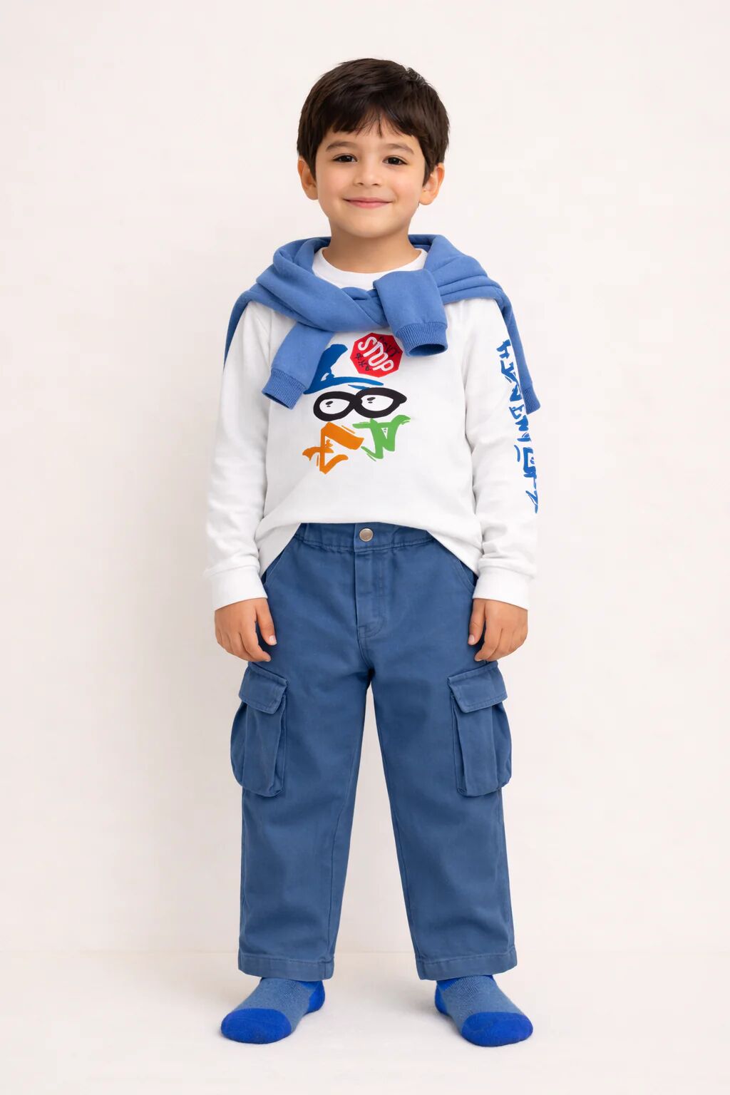 Ensemble Garçon Décontracté – T-shirt Imprimé & Pantalon Cargo