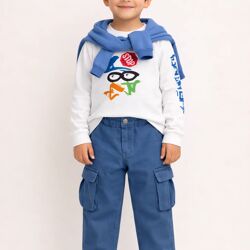 Ensemble Garçon Décontracté – T-shirt Imprimé & Pantalon Cargo