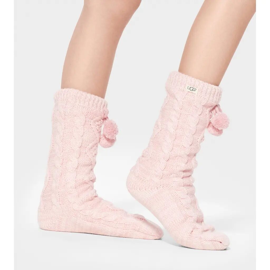 Pom Pom Fleece Lined Crew Sock Seashell