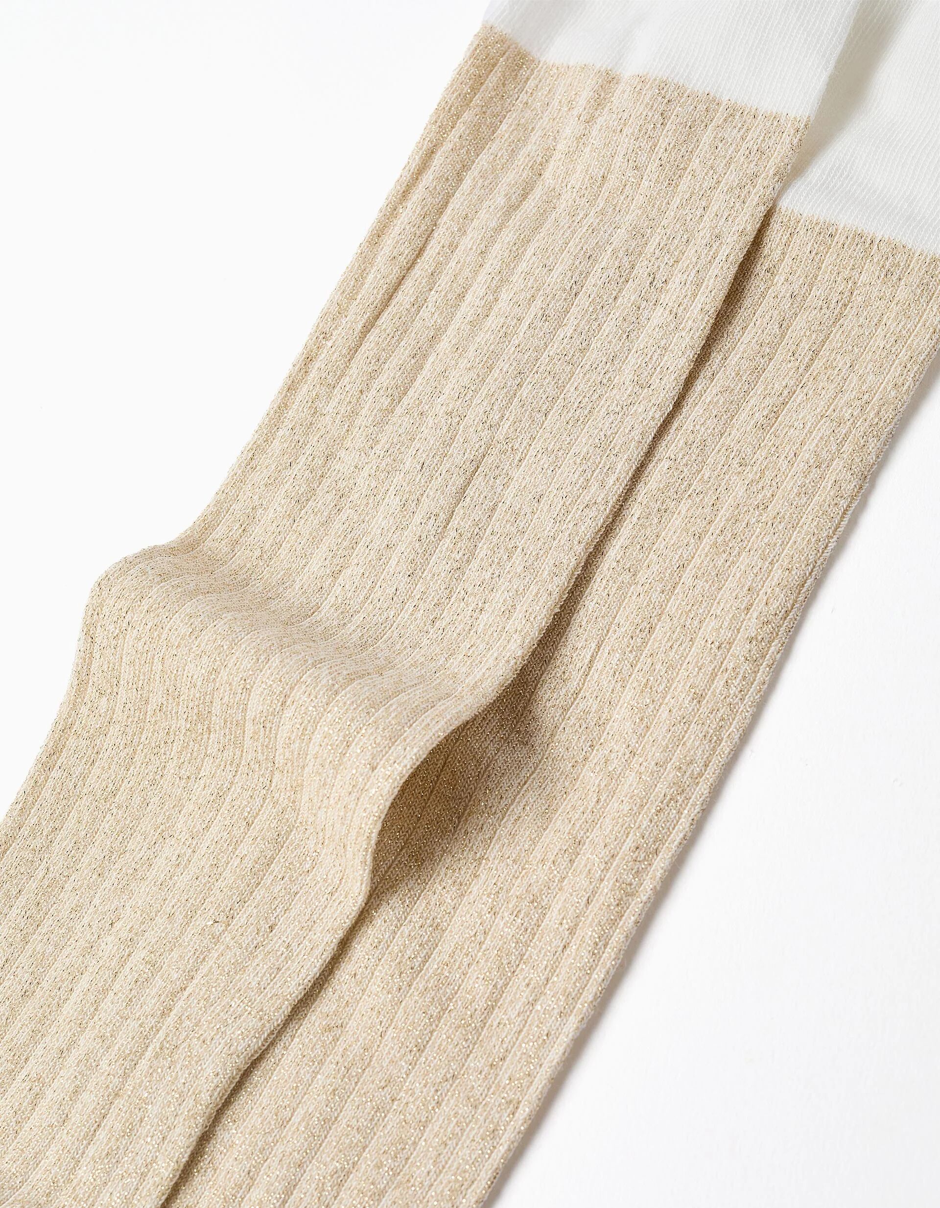 Ribbed tights with lurex threads for girls, white/golden thumbnail 3