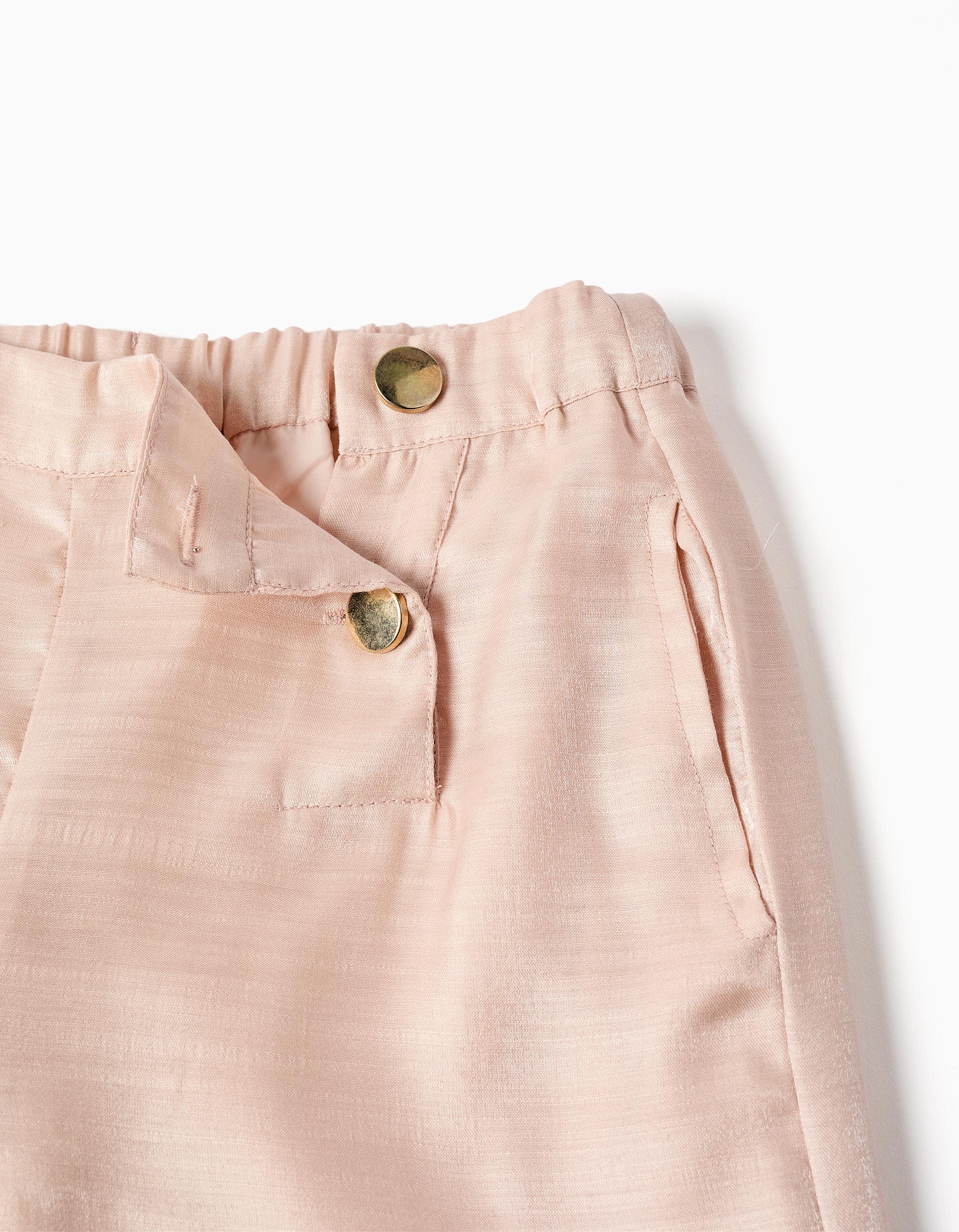 Wide leg acetate trousers with decorative buttons for girls, pink thumbnail 3