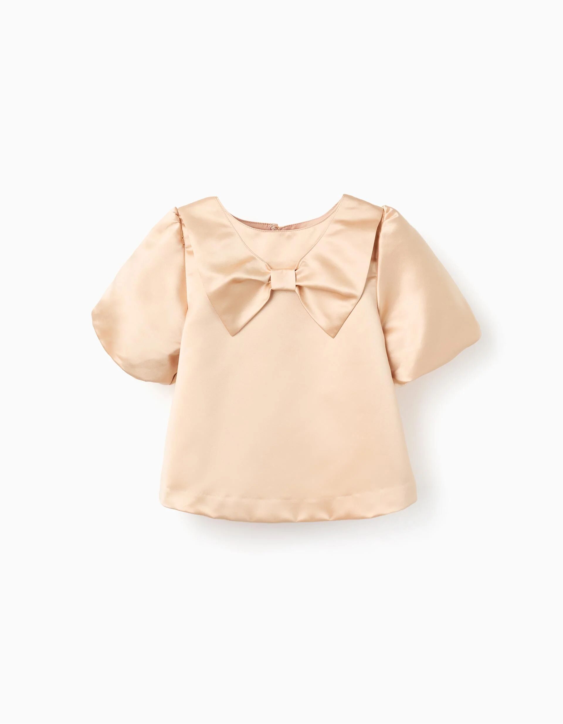 Short Sleeve Satin Blouse With Bow 