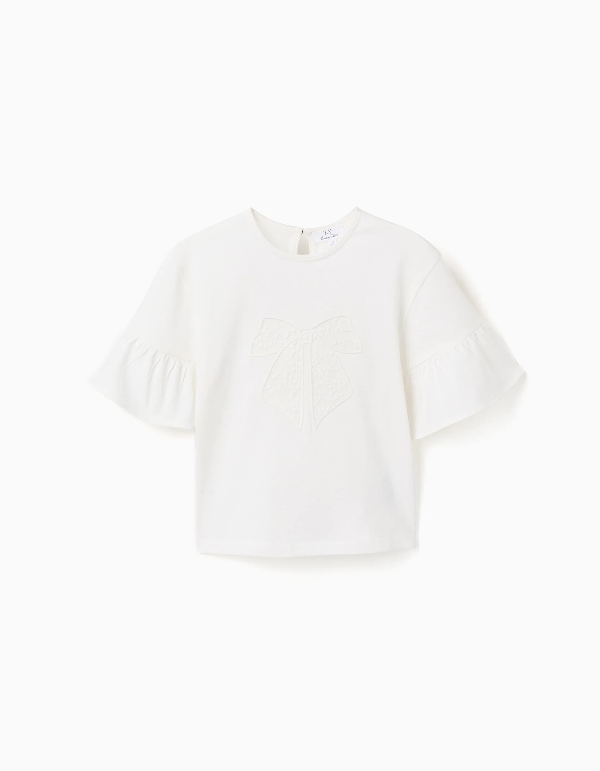 T-shirt En Coton À Volants Et Nœud Brodé