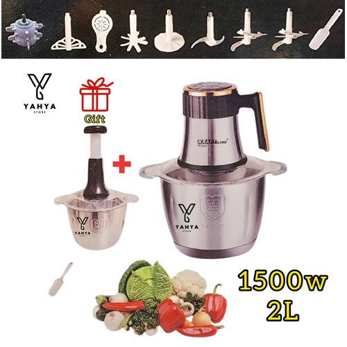 Kraft Line Hachoir Électrique 2l 1500w Multifonctions Bol Inox Avec 3 Lames Et Plusieurs Accessoires Avec Fonction Manuel