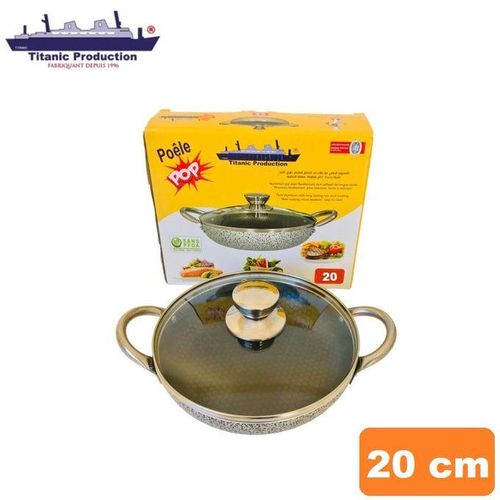 Titanic Production Poêle Avec Couvercle En Verre Et Poignées, Poêle Anti Adhésive Diamètre 20 Cm