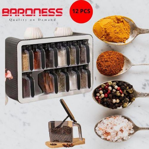 Baroness Ensemble De 12 Pots À Épices Avec Cuillère, Rangement Mural De Conteneurs À Épices Avec Cuillères