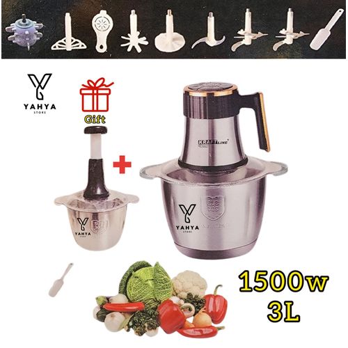 Kraft Line Hachoir Électrique 3l 1500w Multifonctions Bol Inox Avec 3 Lames Et Plusieurs Accessoires Avec Fonction Manuel