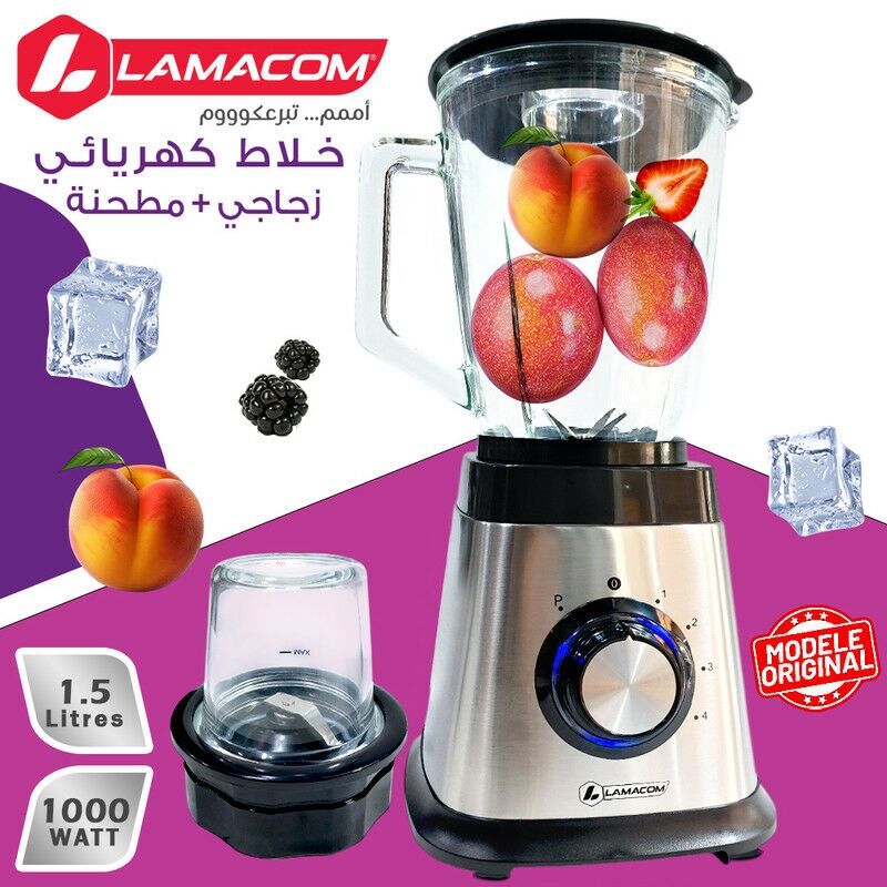 Lamacom Blender Haute Vitesse, 1000w - Original, 4 Vitesses + Fonction Pulse - Mixeur Multifonctionnel, Qualité