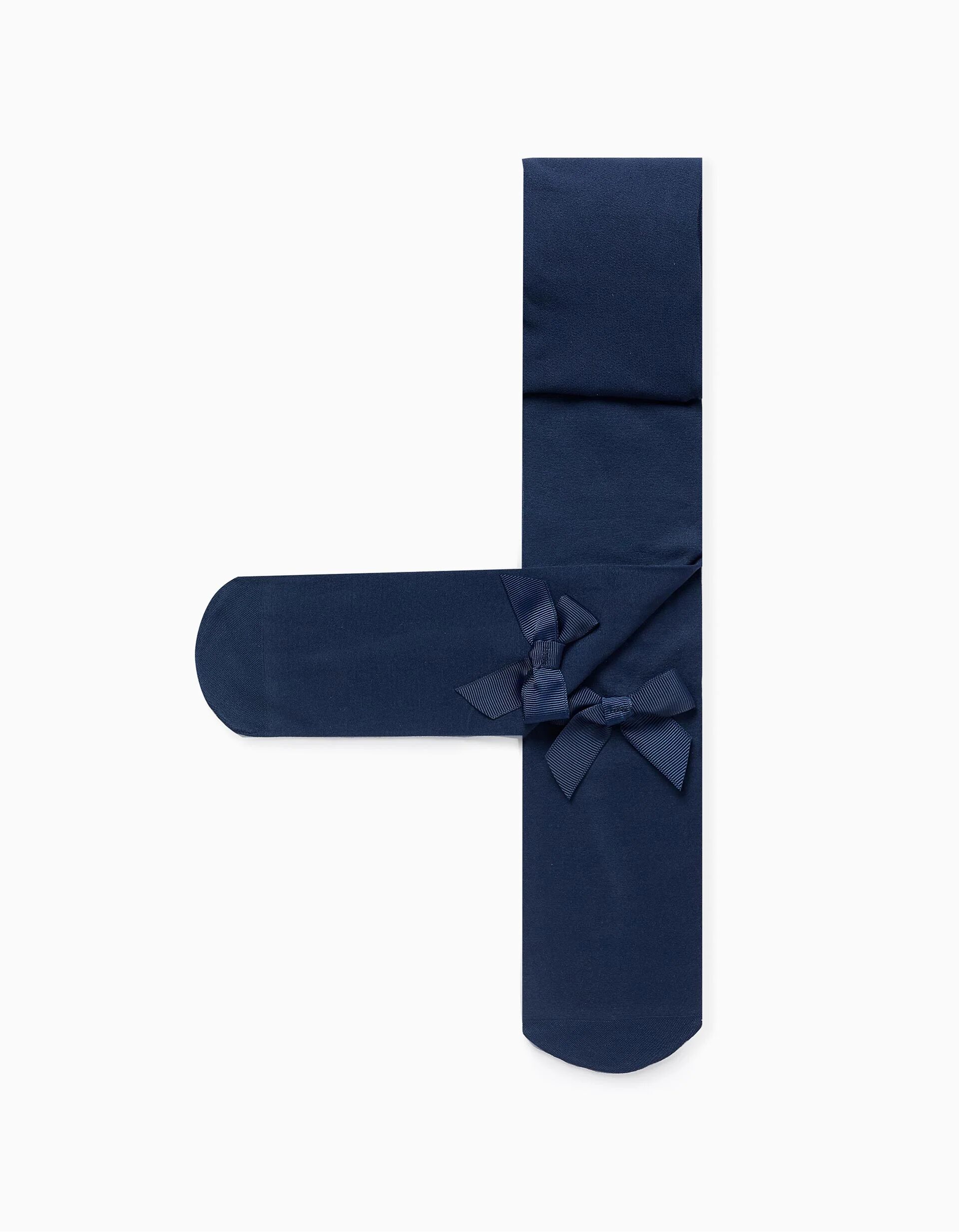 Collants De Microfibre Com Noeud Pour Fille, Bleu Foncé