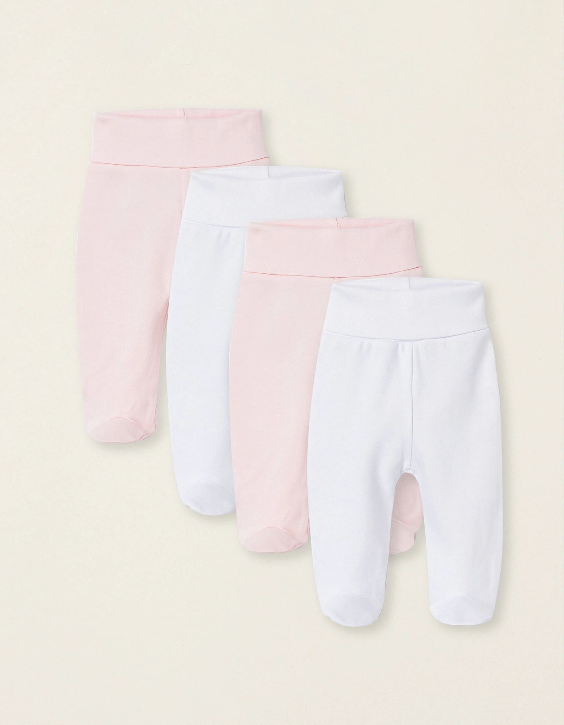 Pack 4 Pantalons À Pieds Pour Bébé Fille Extra Confortable, Blanc/rose