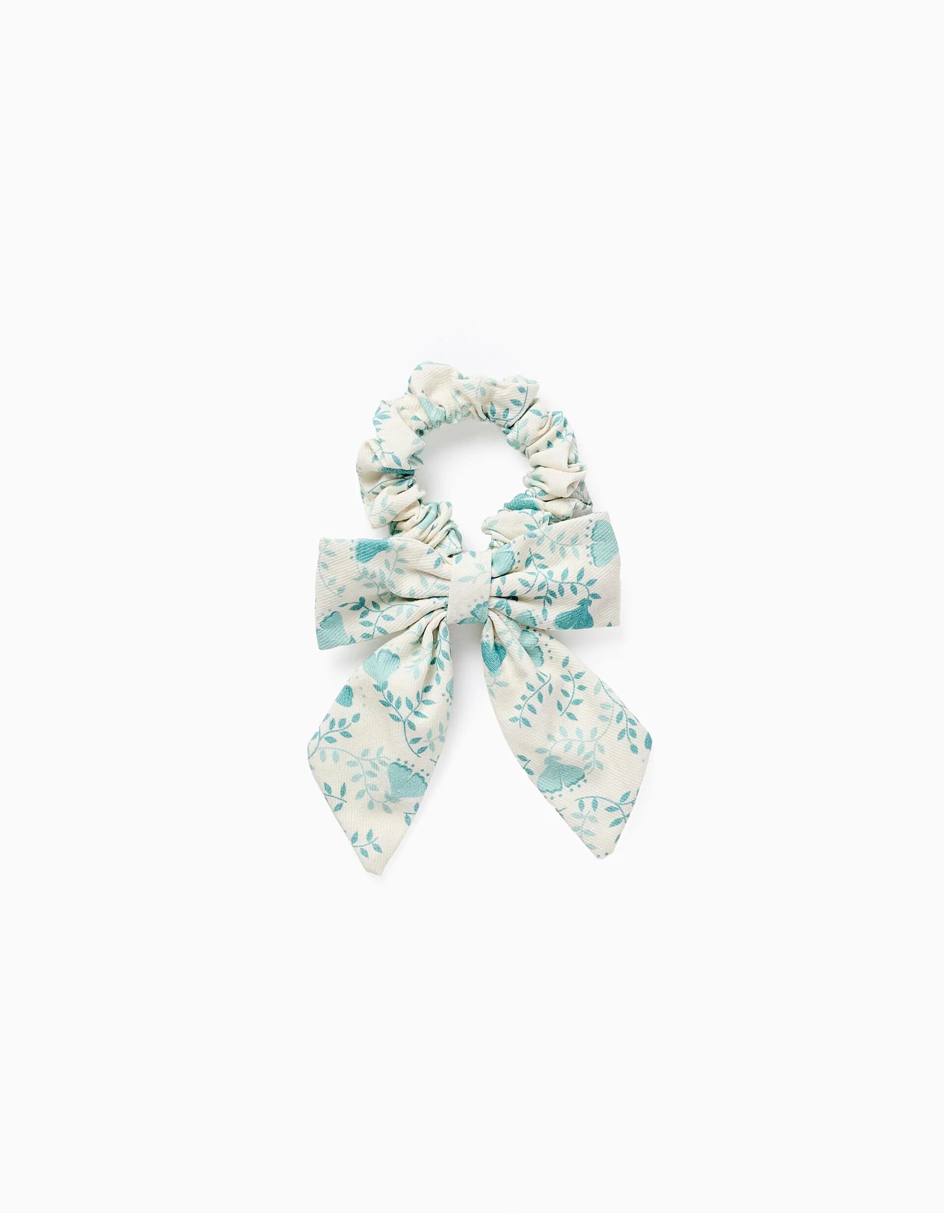 Chouchou Floral Avec Nœud Pour Bébé Et Fille, Blanc/vert