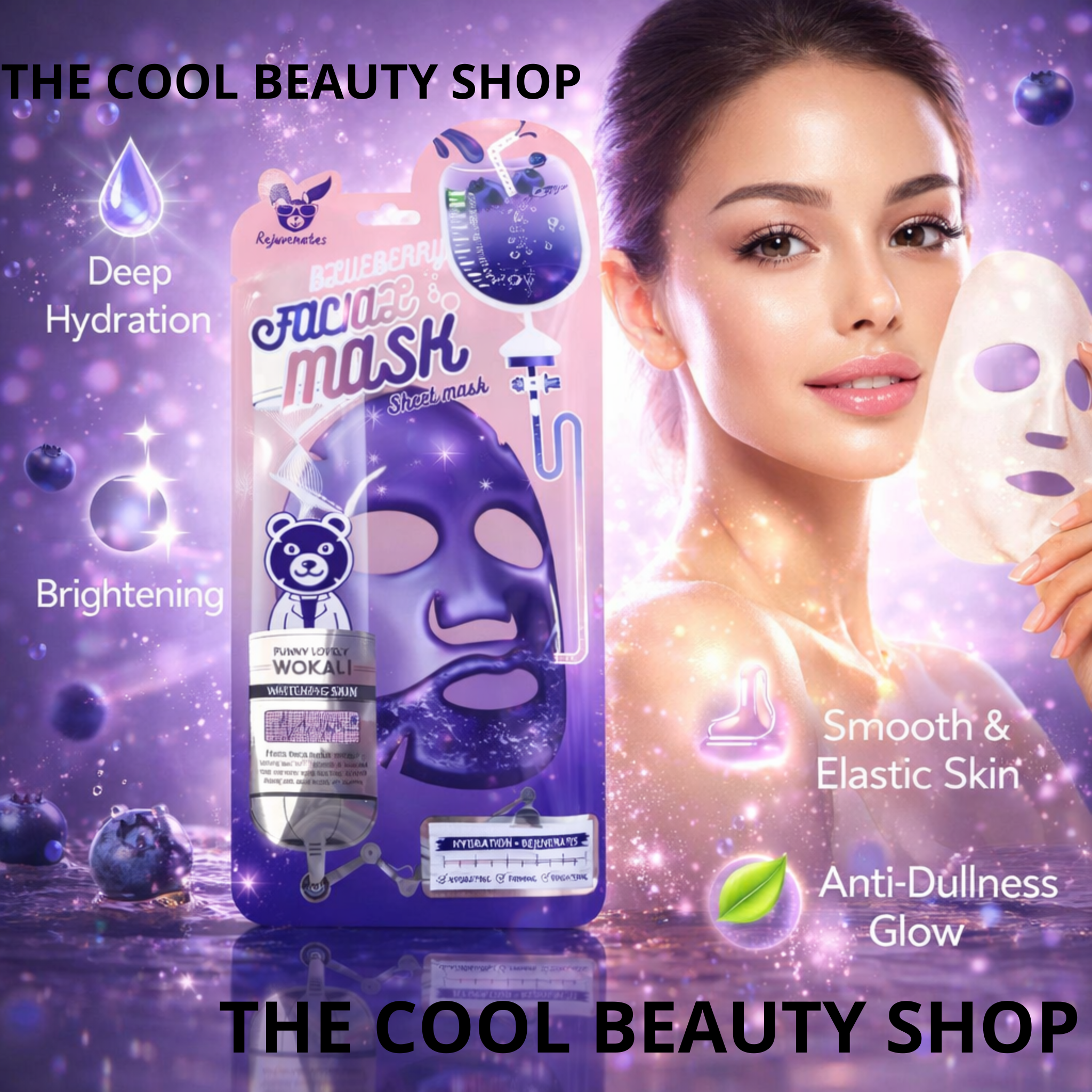 Masque Visage Myrtille – Sheet Mask Hydratant & Éclat Intense