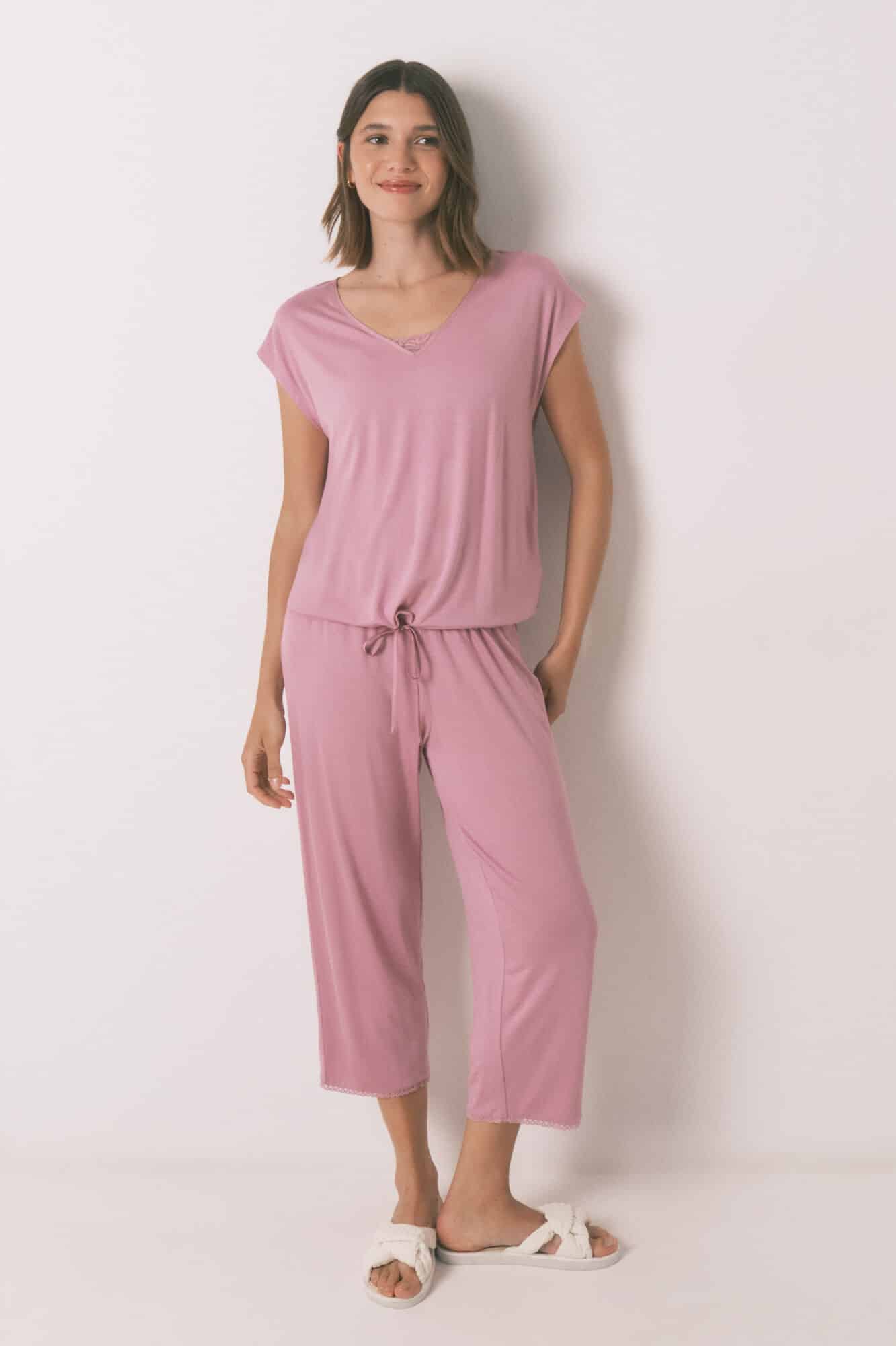 Pyjama Pantacourt En Viscose Rose Soft Touch