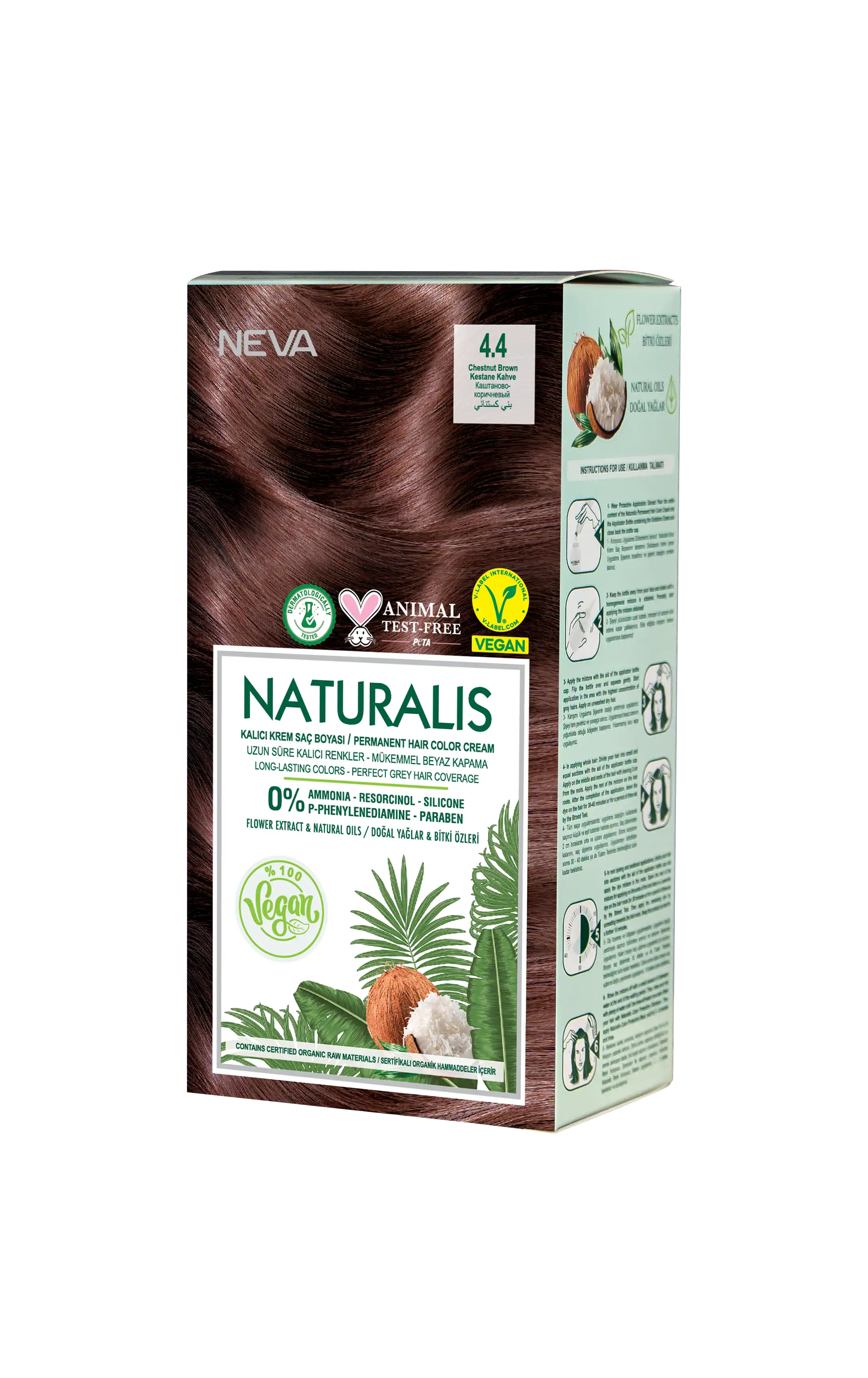 Naturalis Hair Color Cream Set-4.4 Chestnut Brown Vegan 60 Ml + 60 Ml