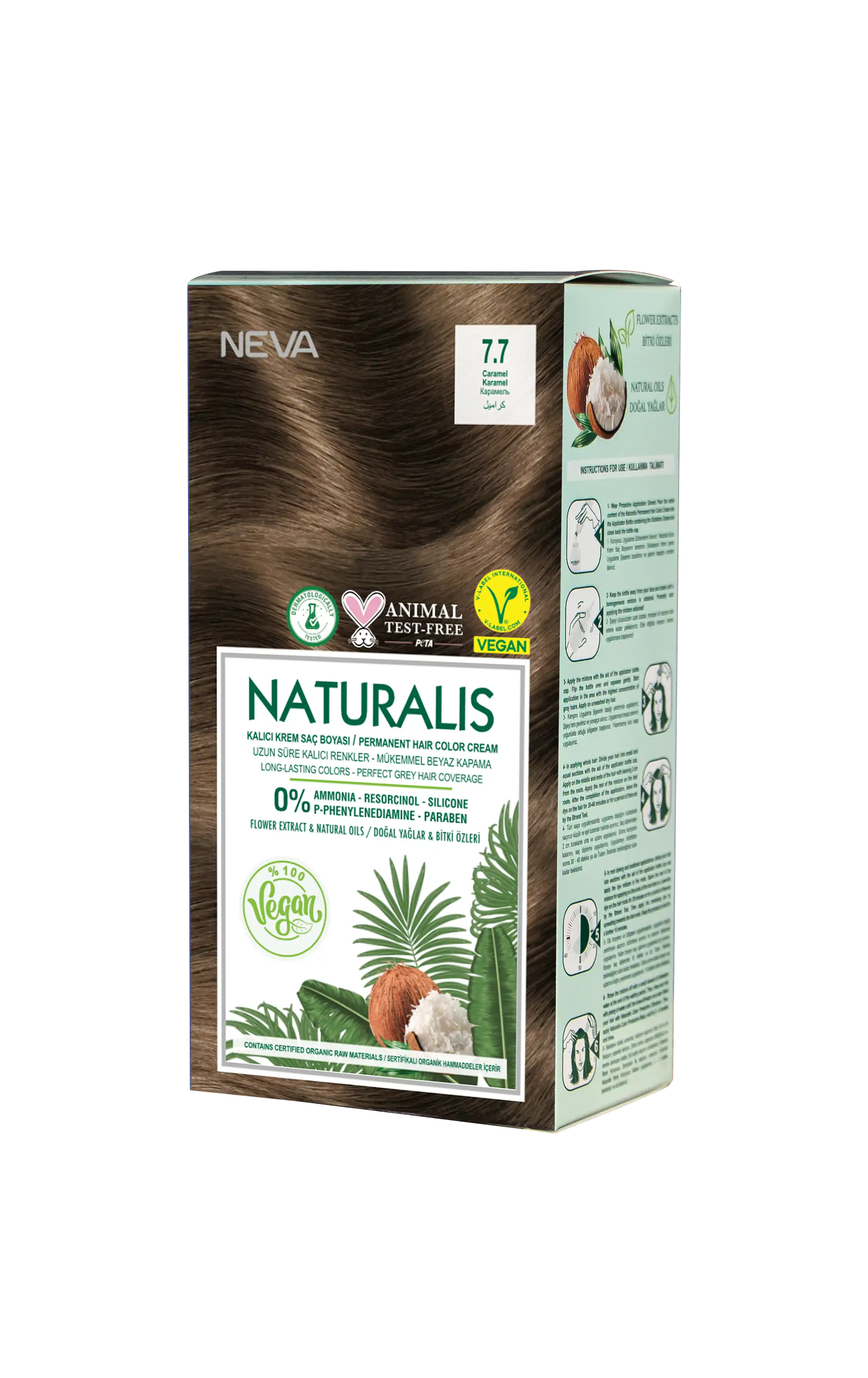 Naturalis Hair Color Cream Set-7.7 Caramel Vegan 60 Ml + 60 Ml