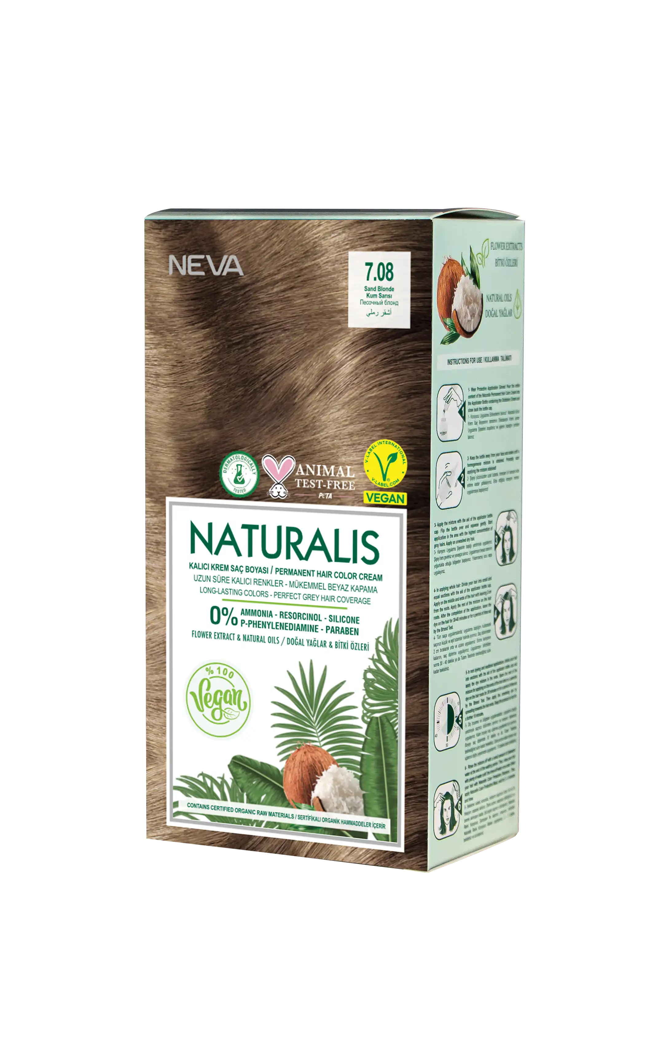 Naturalis Hair Color Cream Set-7.08 Sand Blonde Vegan 60 Ml + 60 Ml