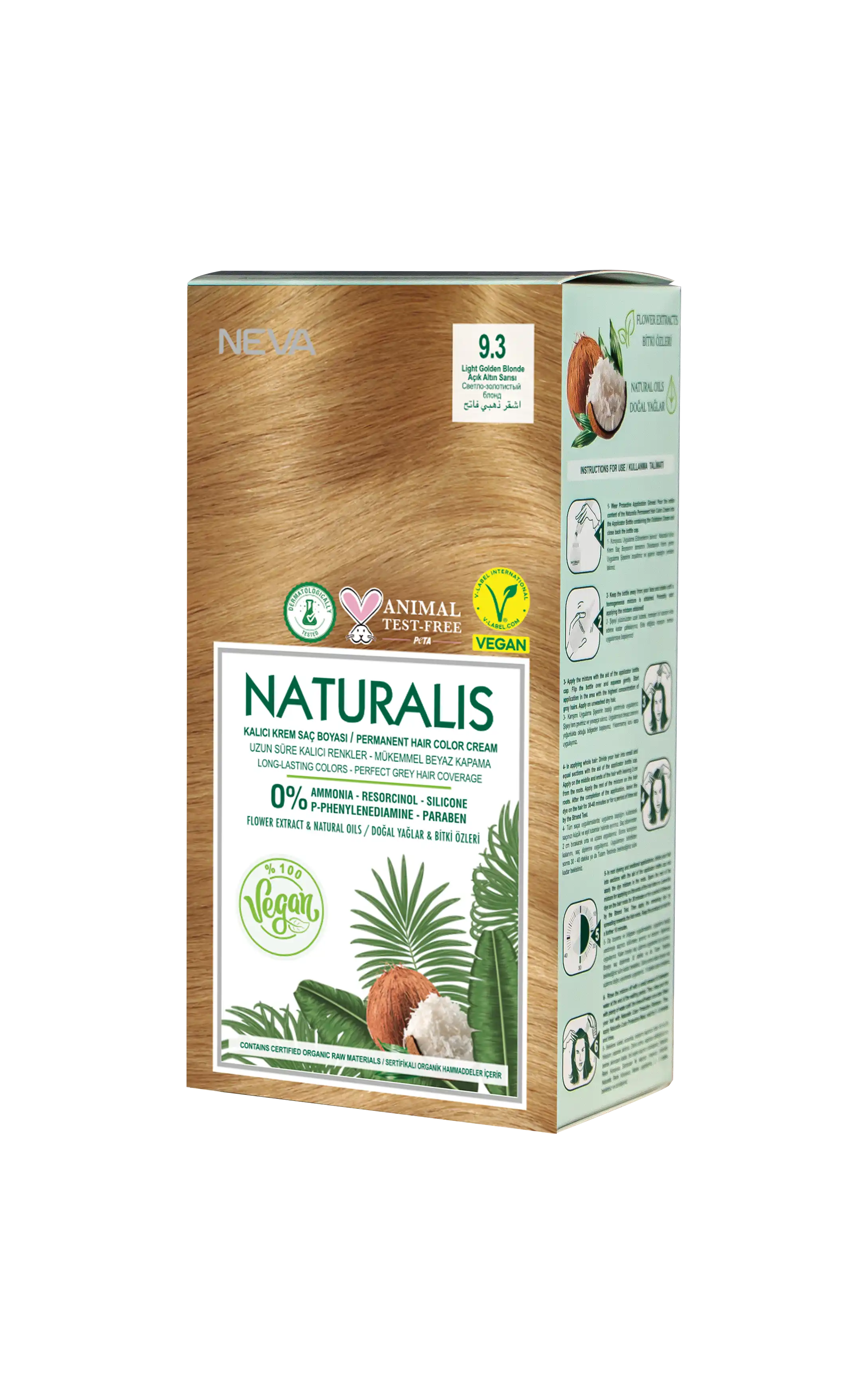 Naturalis Hair Color Cream Set-9.3 Light Golden Blonde Vegan 60 Ml + 60 Ml