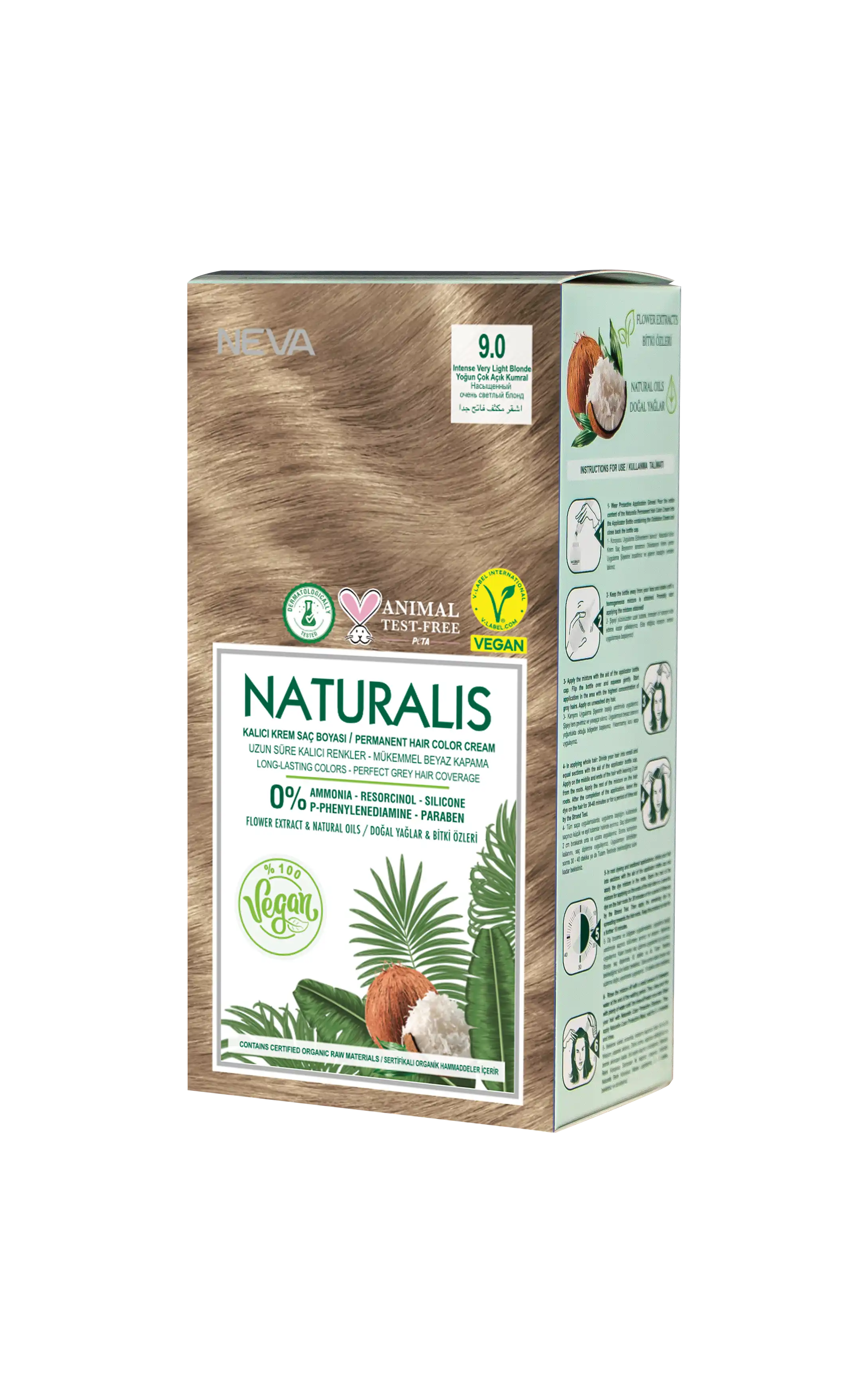 Naturalis Hair Color Cream Set-9.0 Intense Very Light Blonde Vegan 60 Ml+60 Ml