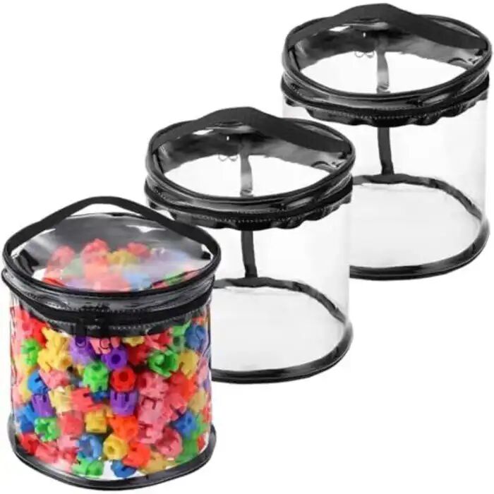 Lot De 3 Sacs De Rangement Transparents En Pvc Avec Fermeture Éclair Pour Petits Jouets