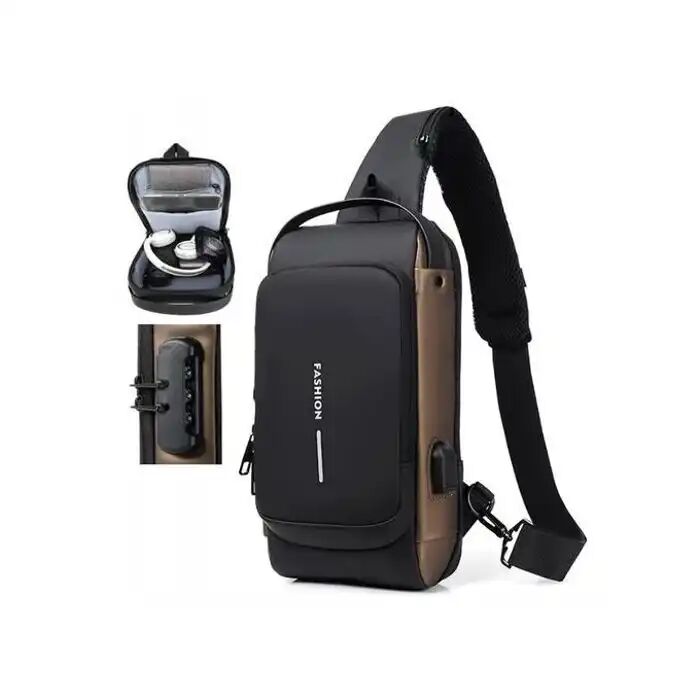 Sac À Bandoulière - Antivol - Noir Et Marron thumbnail 1