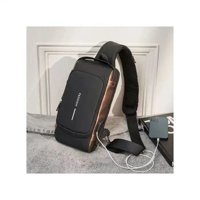 Sac À Bandoulière - Antivol - Noir Et Marron thumbnail 3