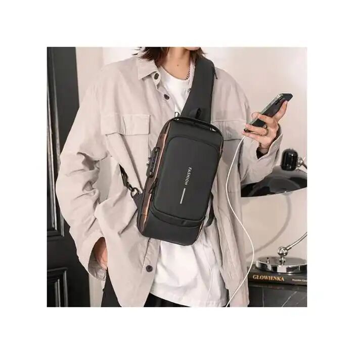 Sac À Bandoulière - Antivol - Noir Et Marron thumbnail 2