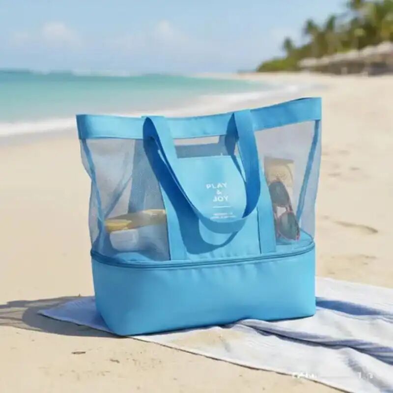 Sac De Plage 2 En 1 : Grand Sac Fourre-tout En Filet Avec Compartiment Isotherme thumbnail 3