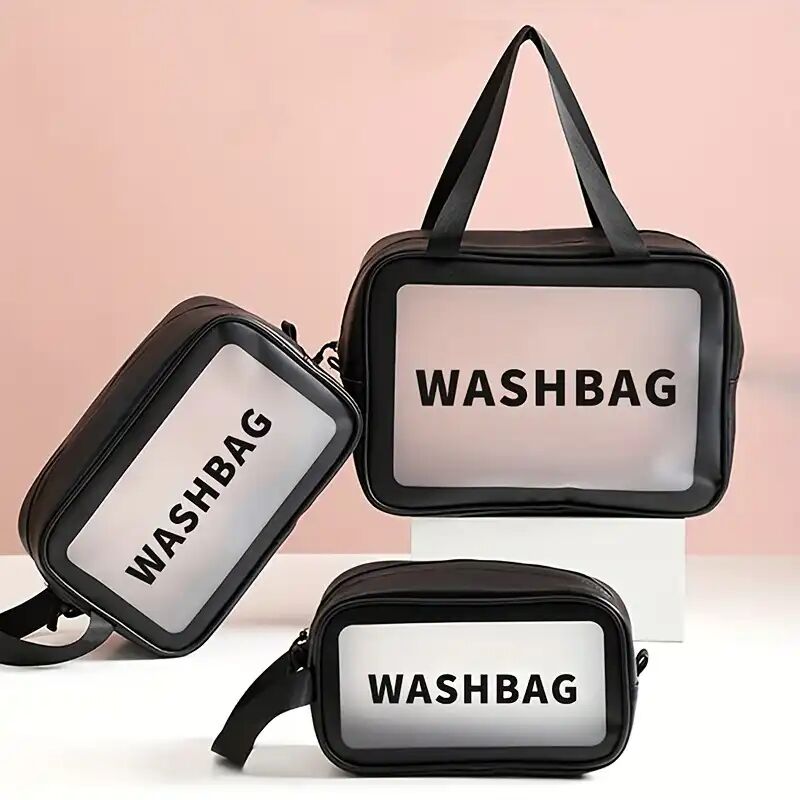 Lot De 3 Trousses De Toilette Transparentes Imperméables – Set De Voyage
