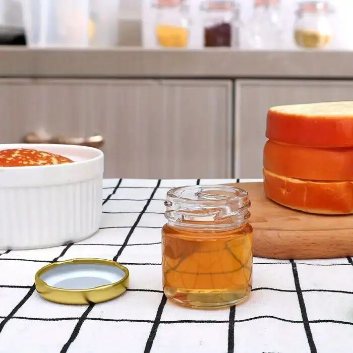 16 Pots En Verre Miniatures Avec Couvercles Dorés À Vis