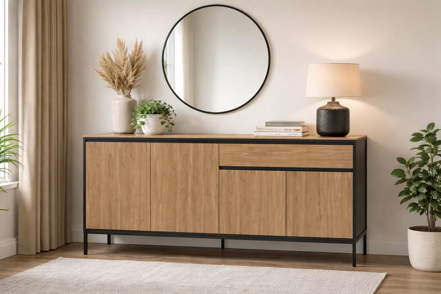 Lorenza Buffet Avec 4 Portes Et 1 Tiroir 180 Cm - Chêne