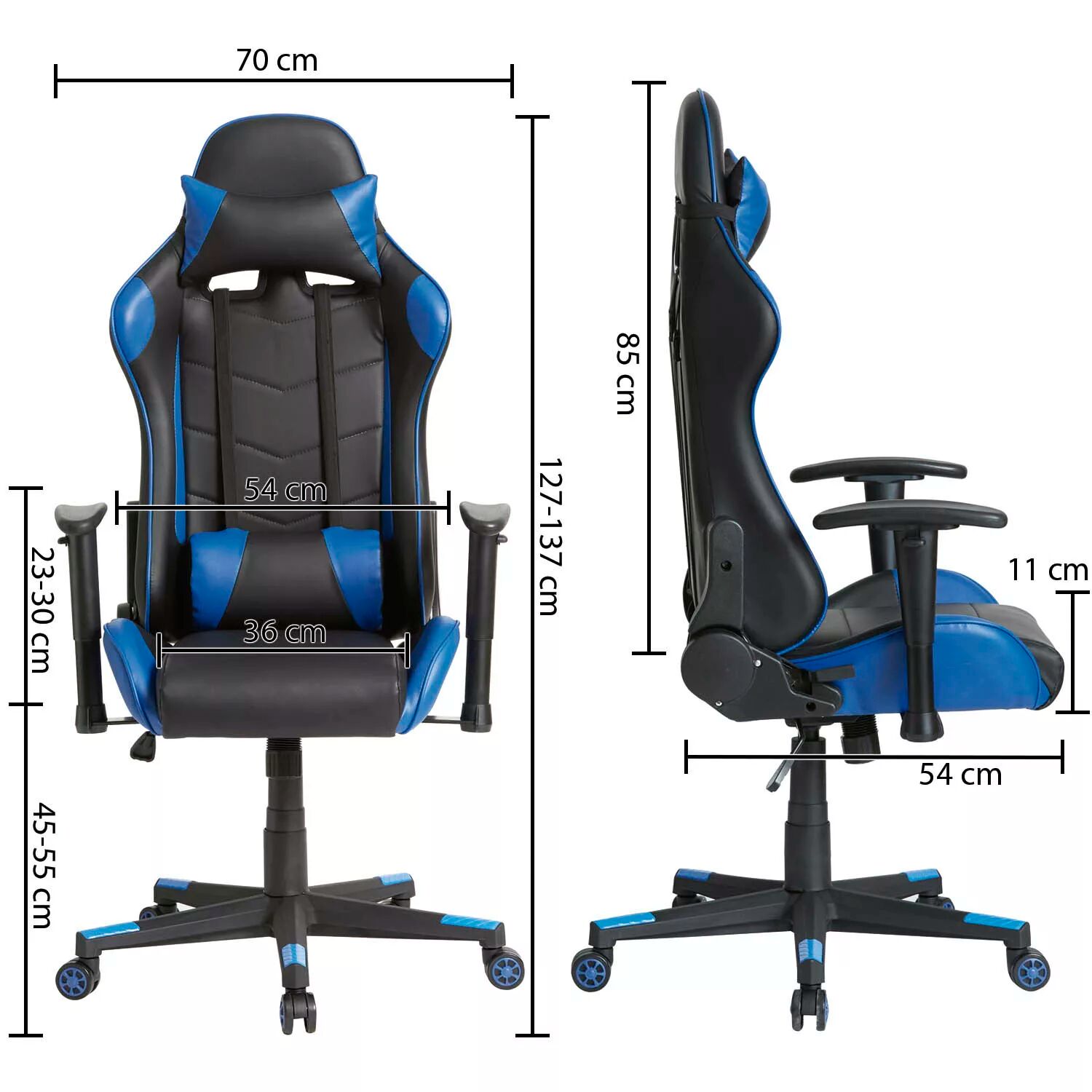 Gaming Fauteuil De Bureau - Bleu / Noir thumbnail 4