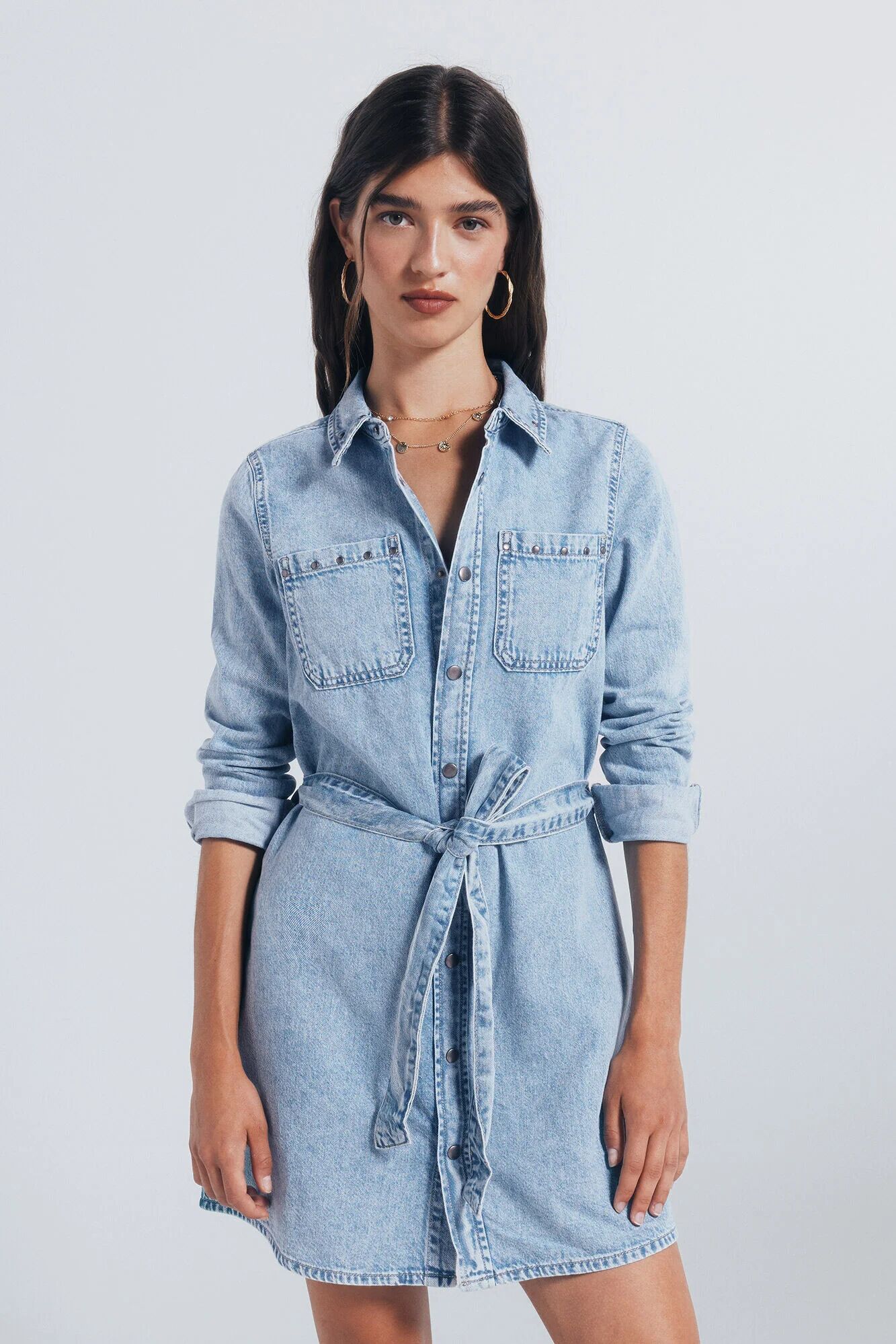 Robe-chemise En Jean Cloutée